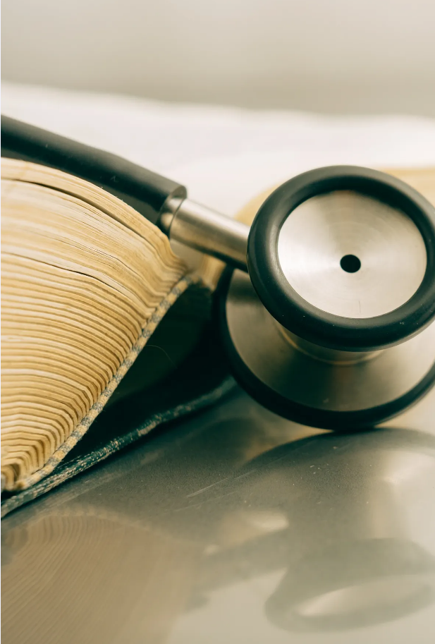 Stethoscope and medical book